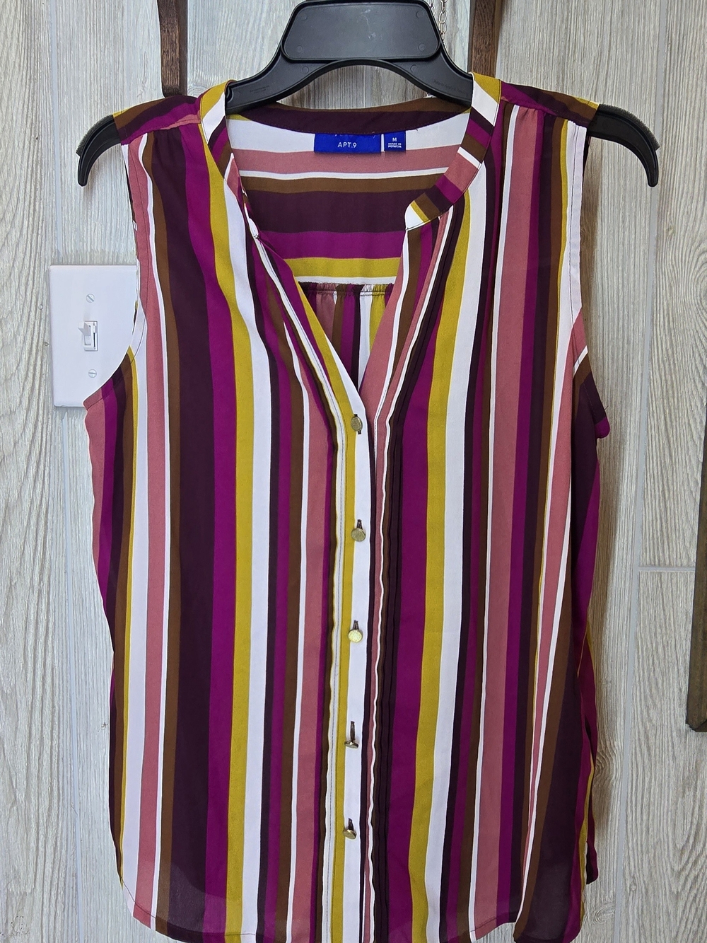 Apt. 9 Sleeveless Multi-Stripe Button Front Top - Pink/Mustard